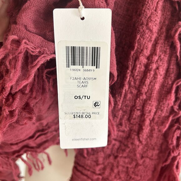 NWT Eileen Fisher Scarf Rose 100% Virgin Wool Gauze Fringe - Picture 6 of 8